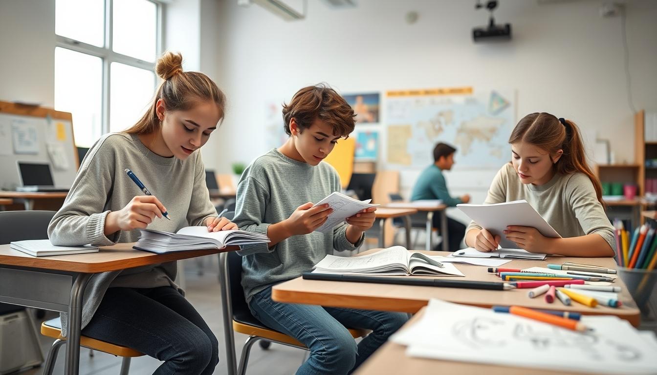 Student using learning strategies while studying